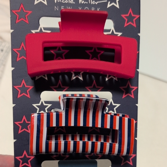 Nicole Miller Patriotic Red, White & Blue Hair Claw Clips Set of 4 - Picture 5 of 6